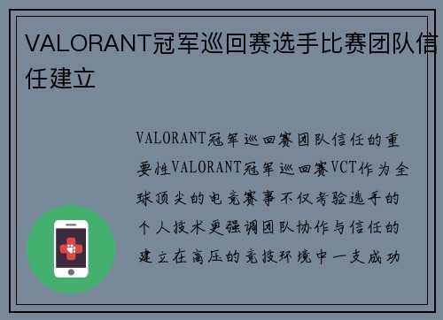 VALORANT冠军巡回赛选手比赛团队信任建立