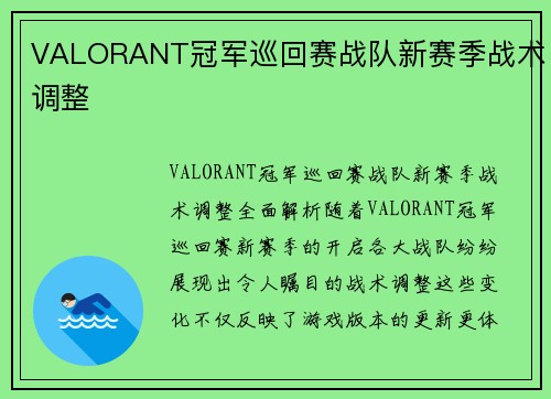 VALORANT冠军巡回赛战队新赛季战术调整