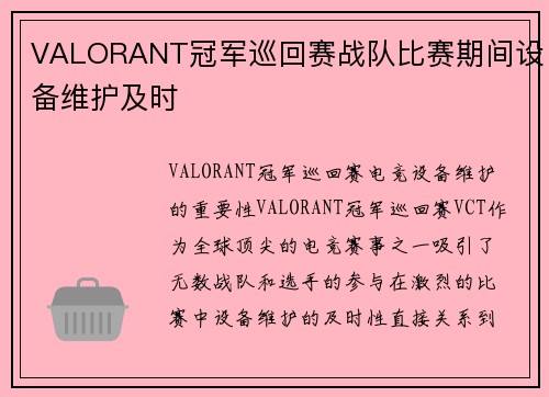 VALORANT冠军巡回赛战队比赛期间设备维护及时